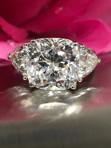 5.52Ct White Cushion & Trillion Cut CZ Engagement Ring 925 Sterling Silver - Picture 1 of 7