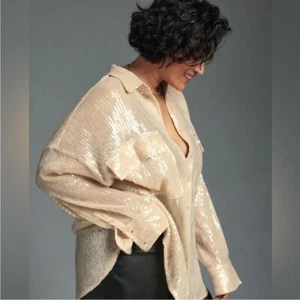 ANTHROPOLGIE Pilcro Sequin oversized Button Down Shirt 2X - Picture 1 of 7