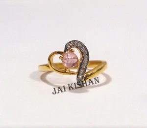 Pink Tourmaline Gemstone Pave Diamond 925 Sterling Silver Ring Gift For Wife - Picture 1 of 12