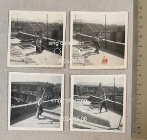 OPS 1950's Hong Kong scenery small photo x4 Chinese kung fu master at rooftop - Picture 1 of 2