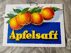 Letrero litográfico publicitario francés o belga APFELSAFT tablero grueso años 40 - Imagen 1 de 4