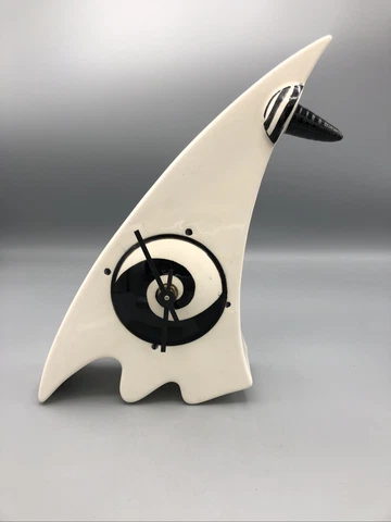 Clock Abstract Bird Ceramic Black & Cream Not Working Unusual Cover