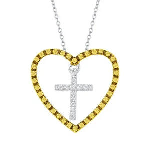 Valentine Day 1/4 Natural Diamond 14K White Gold Plated 925 Heart Charm Pendant - Picture 1 of 6