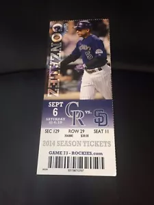 2014 Rockies vs. San Diego Padres Season Ticket Stub - September 6 Gonzalez - Picture 1 of 2