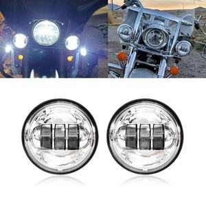 PAIR 4.5" Chrome LED Passing Lights Spot Fog Driving Lamp For Harley - Picture 1 of 12