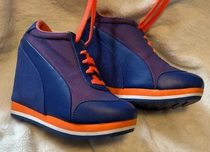 Puma Madeira Blue Orange Platform Wedge Lace Up Sneaker Size 6 Woman’s - Picture 1 of 13