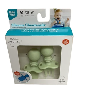 Bumkins Baby Feeding Chewtensils, Training Fork and Spoon Set, Ages 6 Mos+ Sage - Picture 1 of 1