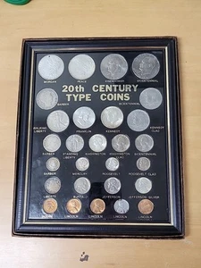 Framed U.S. 20th CENTURY TYPE 28 COIN SET, MORGAN, PEACE, BARBER, QUARTER DIME - Picture 1 of 5