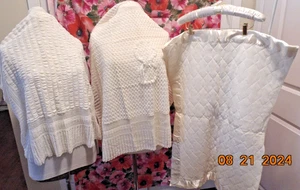 3 Vtg. Baby Blankets White & Cream 2 Knitted Various Patterns, 1 Quilted - Picture 1 of 5