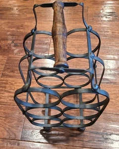 Metal 6 Bottle Wine Rack Holder Stand Freestanding Wood Rustic Country Farmhouse - Picture 1 of 14