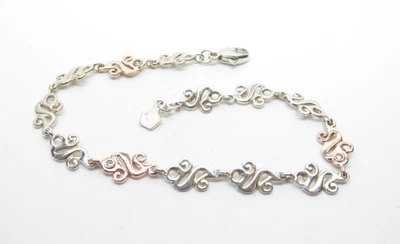 Clogau Gold Silver & 9ct Rose Gold Diamond Celtic Swirl Bracelet 7 1/2" - image 1 of 4