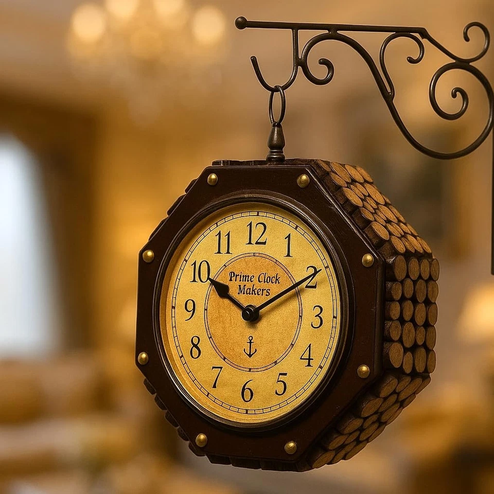 Double Sided Black 12"Inch Wall Clock Antique Style station Christmas Decor Gift - Image 1 of 4