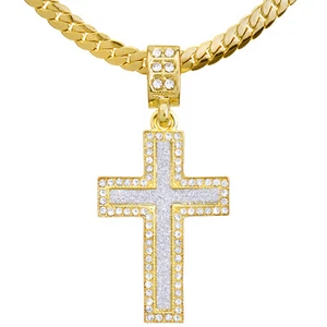 Collar colgante cruzado enchapado en oro de hip hop para hombre 20"" o 24"" HC 2052 - Imagen 1 de 6