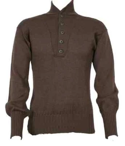 GI US Army Men's Brown 5 Button Wool Sweater Size Small 100% Wool - Picture 1 of 1