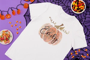 Personalised Halloween Pumpkin Adult Children Kid's T-shirt Top, Halloween Gift - Picture 1 of 10
