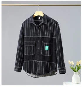 Retro American Style L/S Wabash Striped Japanese Amekaji Workwear Denim Shirt - Picture 1 of 15