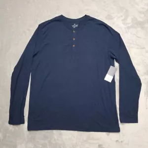 Stafford Shirt Mens Large Blue Henley Long Sleeve Comfort Base layer Sleep TEE - Picture 1 of 7