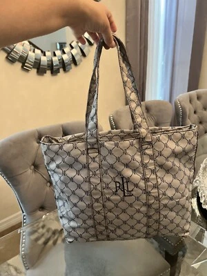 Bolso de Mano Ralph Lauren Bordado Monograma Estampado RL Abierto Doble Asas Foto 1 de 4