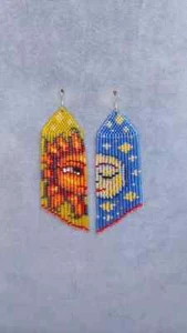 Tribal Earrings Native Large Boho American Seed Beads Handmade Earring - Picture 1 of 2