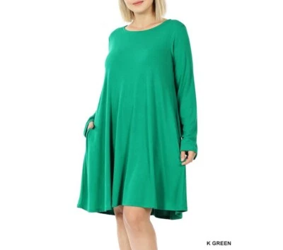 Zenana женщин 3 X длинным рукавом Джерси расклешенный качели футболка платье карманы K зеленый - Изображение 1 из 4