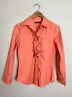 Harvey Faircloth Orange Coral Long Sleeve Cotton Ruffle Front Button Up Top 8 M
