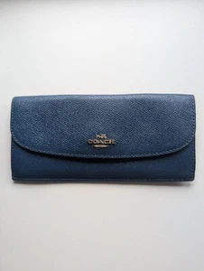 Coach Signature Genuine Leather Slim Envelope Wallet Blue - Picture 1 of 5