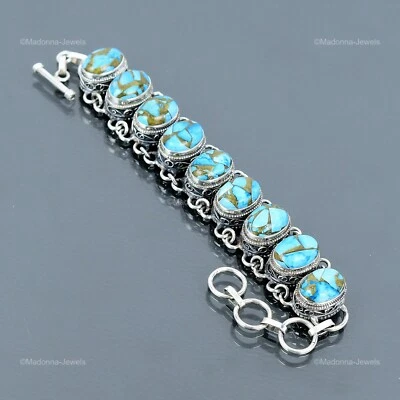 Joyería pulsera vintage de cadena de plata esterlina con piedras preciosas turquesa azul cobre Foto 1 de 4