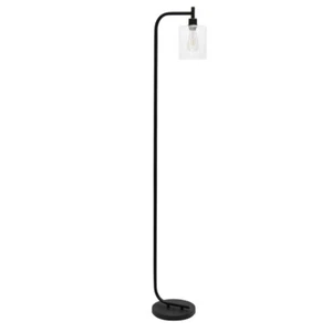 67 in. Black Modern Iron Lantern Floor Lamp with Glass Shade by Simple Designs - Picture 1 of 4