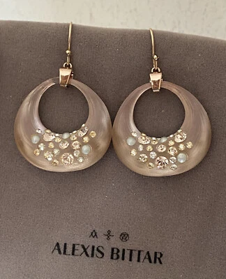 100% Authentic Bittar Pinky/Peach Lucite & Crystal Open Drop Earrings - Image 1 of 4