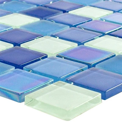 Handmuster Glas Mosaik Fliesen Karlsruhe Perlmutt Effekt Blau Weiss Wand Boden - Bild 1 von 4