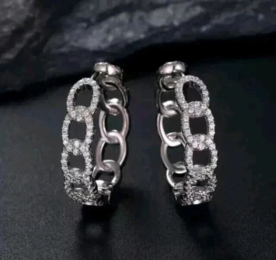 14K White Gold Plated 2Ct Round Cut Lab Created Diamond Women's Hoop Earrings - Image 1 of 3