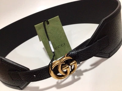 GUCCI GG Hebilla Damas CINTURÓN DE CUERO NEGRO / 34-85 / NUEVO Foto 1 de 4