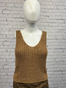 Women's Brown knit/crochet tank top with a V-neck Sleevless Size S - Picture 1 of 8