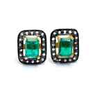 Natural Emerald Gemstone Pave Diamond Stud Earring 925 Sterling Silver Earring
