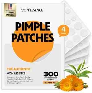 Hydrocolloid Pimple Patches – 4 Sizes 300 Count Non Drying Acne Patches for Face - Picture 1 of 8