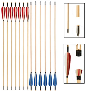 31inch Traditional Hunting Archery Wood Arrows 5" Nature Feathers Shoot Practice - Picture 1 of 23