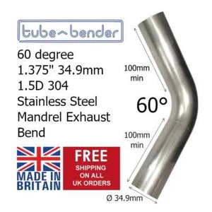 60 degree 1.375" 34.9mm 1.5D 304 Stainless Steel Mandrel Exhaust Bend  - Picture 1 of 3