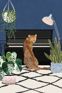 Cheetah playing piano by Sarah Manovski Giclee Art Print on Paper or Canvas - Picture 1 of 3