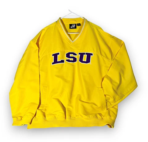 LSU Tigers Jacket VTG Windbreaker Pullover J2 Varsity Yellow Size XL Pockets Cover