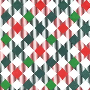 T198# 3 x Single Paper Napkins For Decoupage Green Red Tartan Check Pattern - Picture 1 of 5