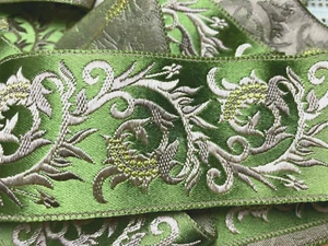 Vintage Jacquard Borte 2" Lindgrün Rouge Lavendel Drache 17" Stck. Frankreich - Bild 1 von 4