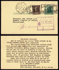 U.S.A Postal card 1938 from Madison to Bern Switzerland - Picture 1 of 3