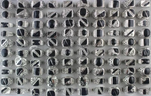 35pcs Wholesale Mixed Lots Silver Plated Black Enamel Men's Classic Cool Rings - Picture 1 of 14