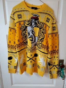 Harry Potter Med. (20" Pit To Pit X 28 L) Hufflepuff Yellow Sweater Crewneck - Picture 1 of 15
