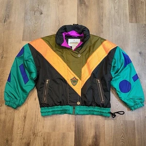 Vintage Damen Obermeyer Jacke Ski Schnee Mantel Apres Neon Color Block Rad 80er 90er 14 - Bild 1 von 17