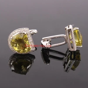 Natürlicher Zitronenquarz & CZ Edelstein mit 925 Sterling Silber Manschettenknöpfe für Herren #9 - Bild 1 von 3