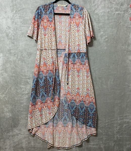 Liberty Love Kimono Wrap Coverup Hi Low Size Large Boho Colorful Short Sleeve - Picture 1 of 8