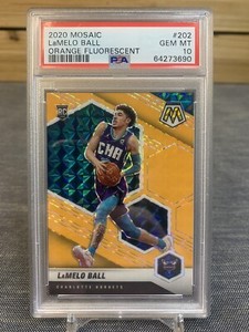 2020-21 Panini Mosaic LaMelo Ball Orange Fluorescent /25 Rookie RC PSA 10