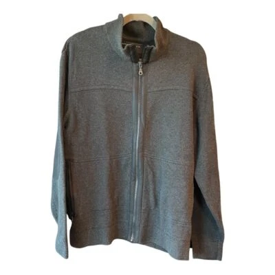 CUTTER & BUCK Full Zip Knit Sweater Jacket w/ Faux Leather Elbow Patches Gray Md - Image 1 of 4