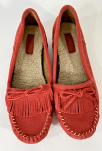 Sporto  Red Suede Fringe Driving Moccasin Slip on Comfort Loafer Shoes 8 - Picture 1 of 7